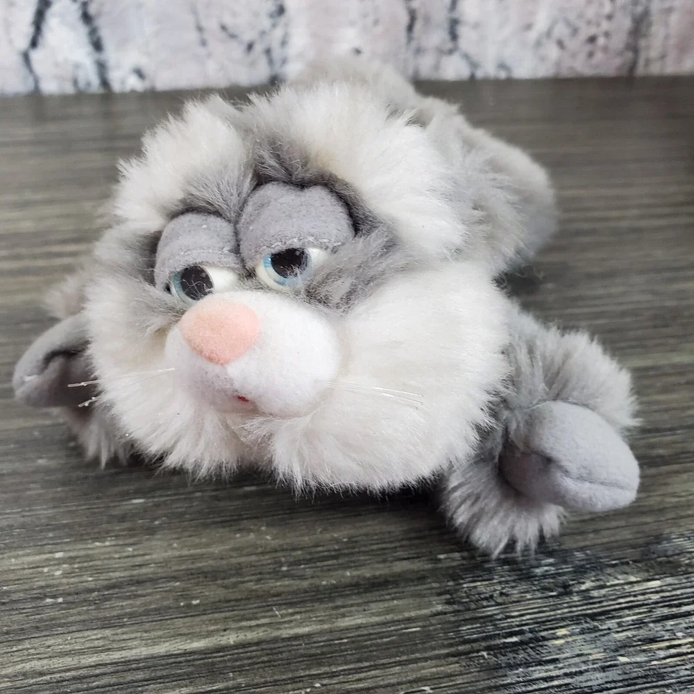 Vtg. TRENDMASTERS Kitty Cat GRAY WHITE With Eyelids Plush Beanbag Beans 1998 7